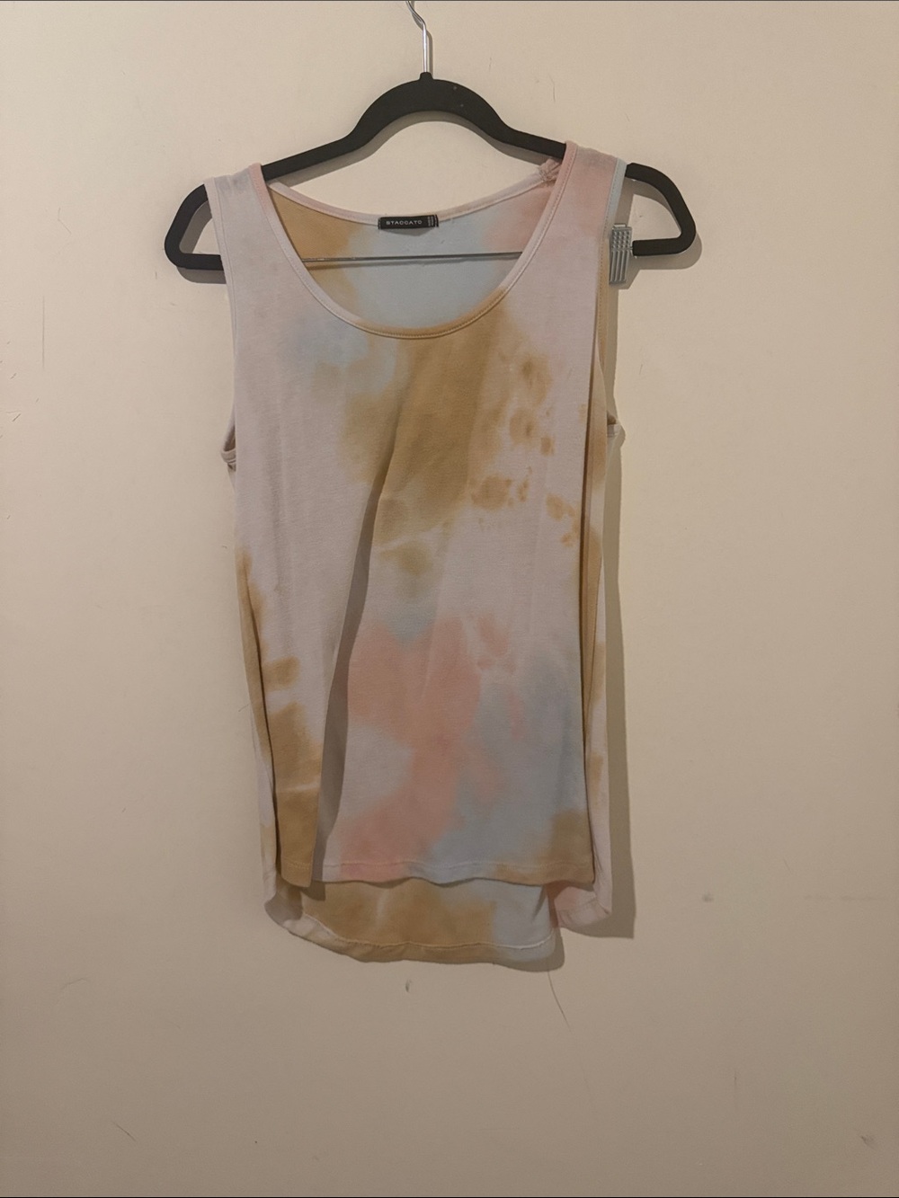 Staccato Pastel Tie-Dye Tank Top - Blue, Pink, Tan Size Small